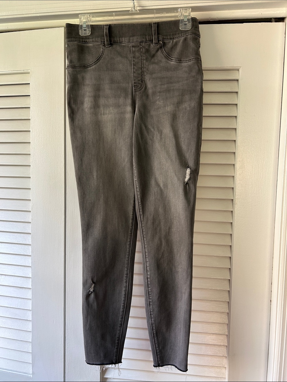 SPANX Gray High-Rise Skinny Jeans with Distressed Detail